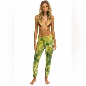 Aviation Nation Set Hand Tie Dyed Yellow/Green Sweatpants Small Comfy
